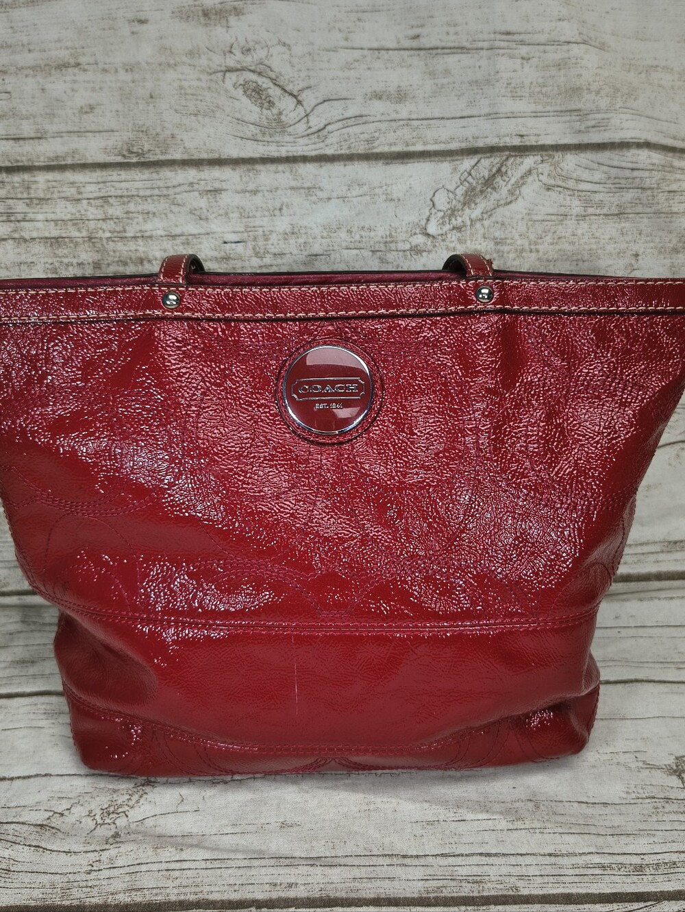 Coach Red Patent Leather Purse Signature Stitch Vintage Y2K